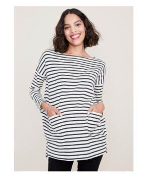Hatch Maternity The Bateau Top Ivory Boat Neck Stripe Size 2